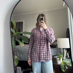 Falls Creek Men's Red and White Plaid Shirt